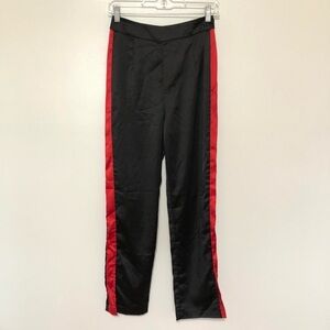 by the way Track Pants Flared Black with Red Stripe Small